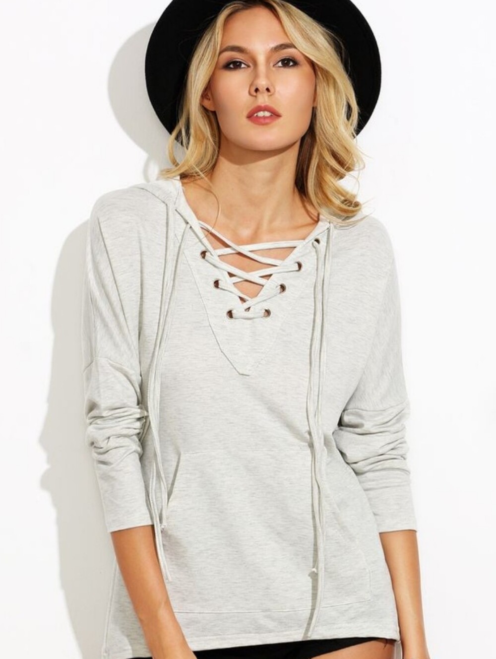 NWT Cupcakes & Cashmere Super Soft Stretchy Lace-Up Hoodie - Light Gray